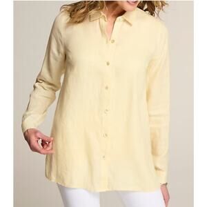NWT J Jill Everyday Love Linen Sunshine Yellow Button Down Shirt Size Small